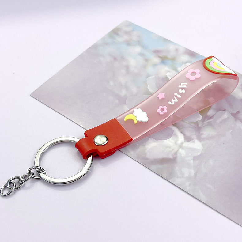 Wholesale PVC Rainbow Jelly Leather Rope Keychain